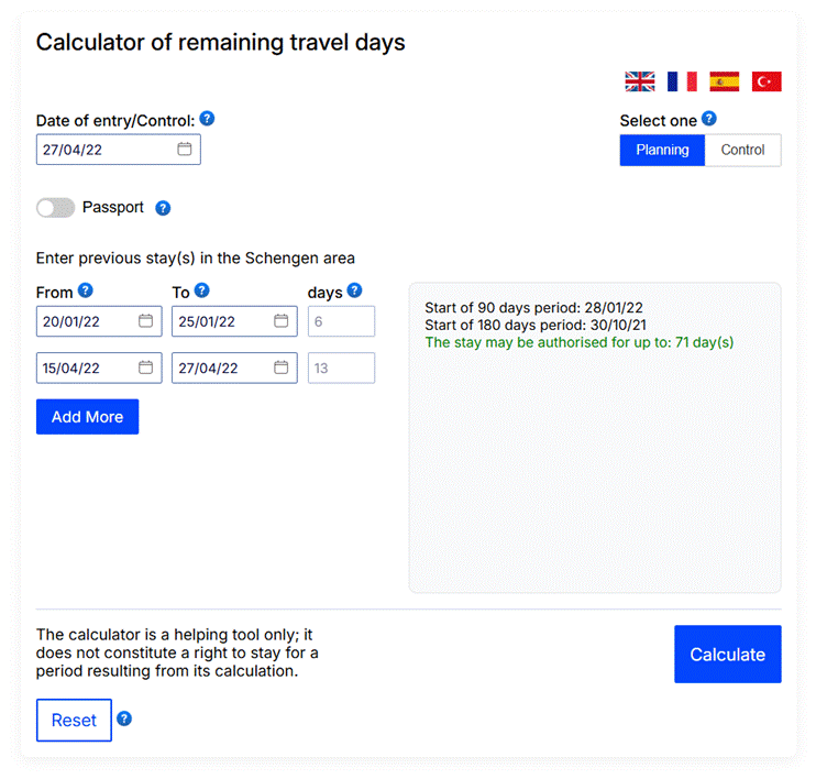 Schengen calculator
