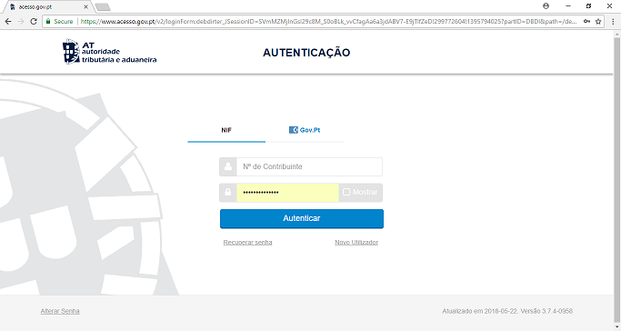 Log in Finanças